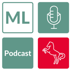 Das Logo des ML Podcast: Es zeigt ein steigendes Pferd und ein Mikrofon