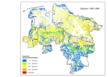 Potentielle Beregnungsbedürftigkeit in Niedersachsen im Zeitraum 1961-1990