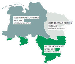 Karte der Waldregionen in Niedersachsen
